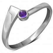 Simple Amethyst Genuine Stone Solid Silver Ring, r75